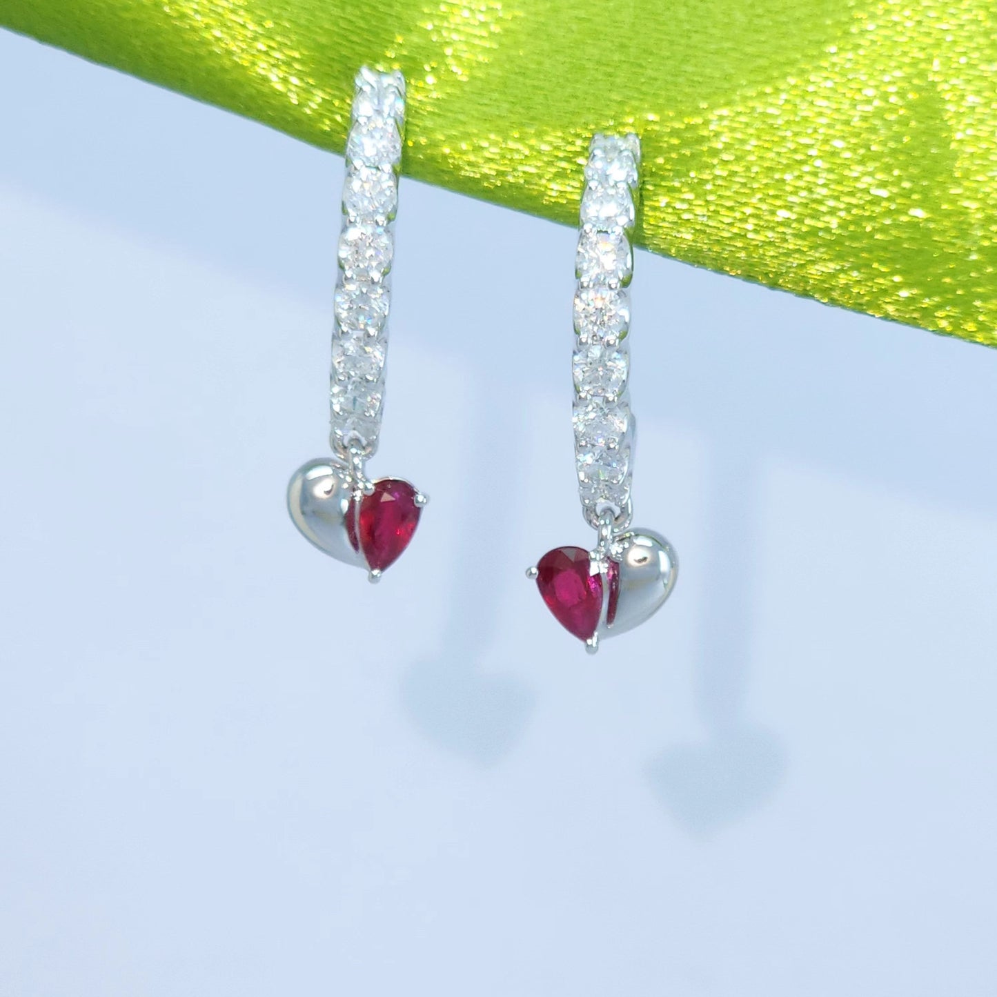 Heartily Earrings - 18K White Gold Diamonds & Rubies