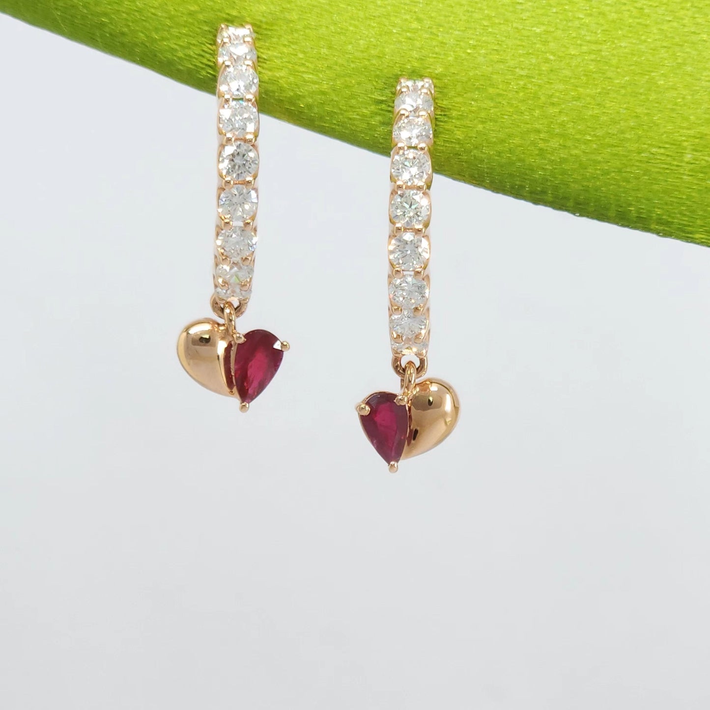 Heartily Earrings - 18K Rose Gold Diamonds & Rubies