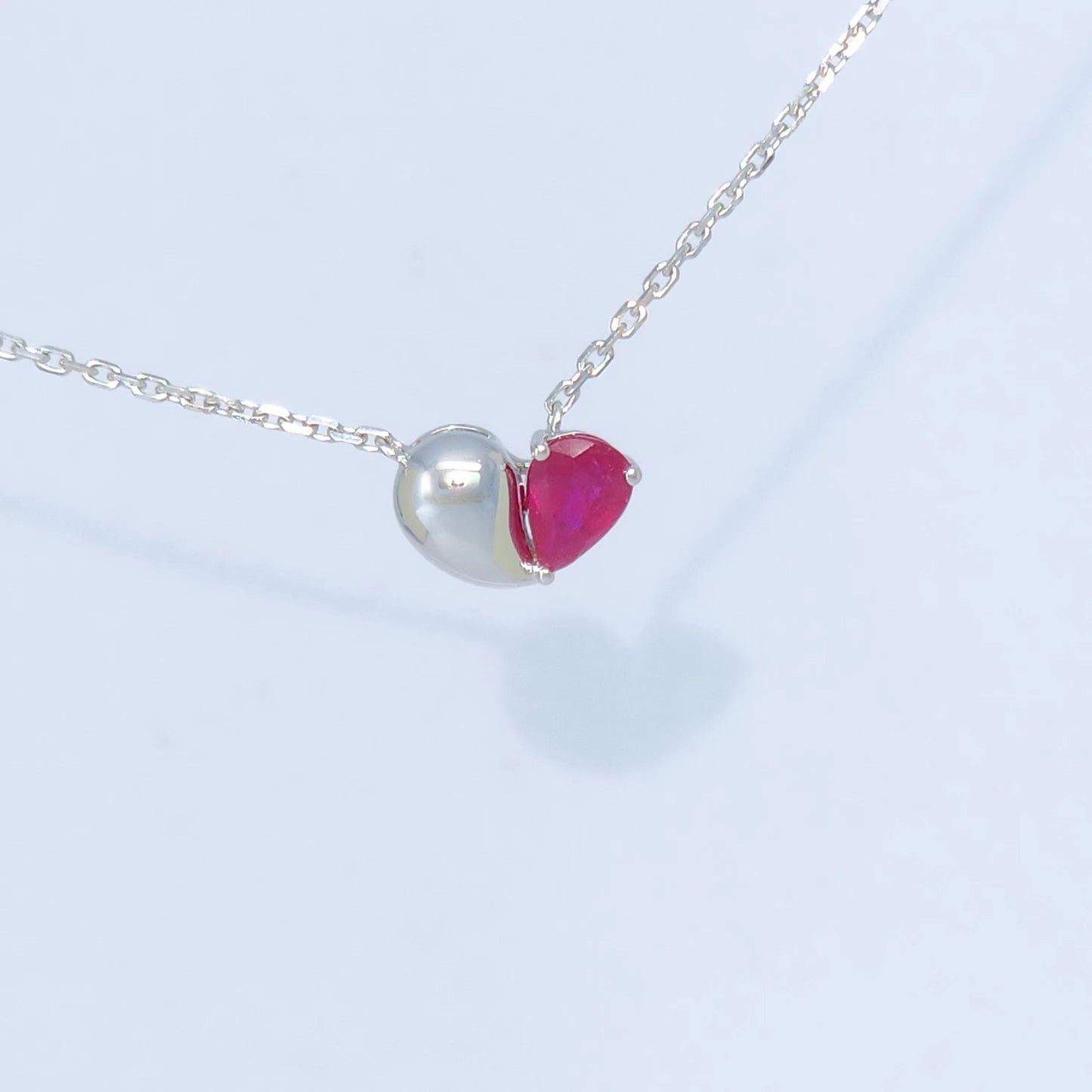 Heartily Pendant Necklace - 18K White Gold Ruby