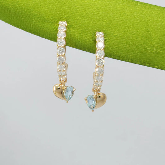 Heartily Earrings - 18K Yellow Gold Diamonds & Aquamarine