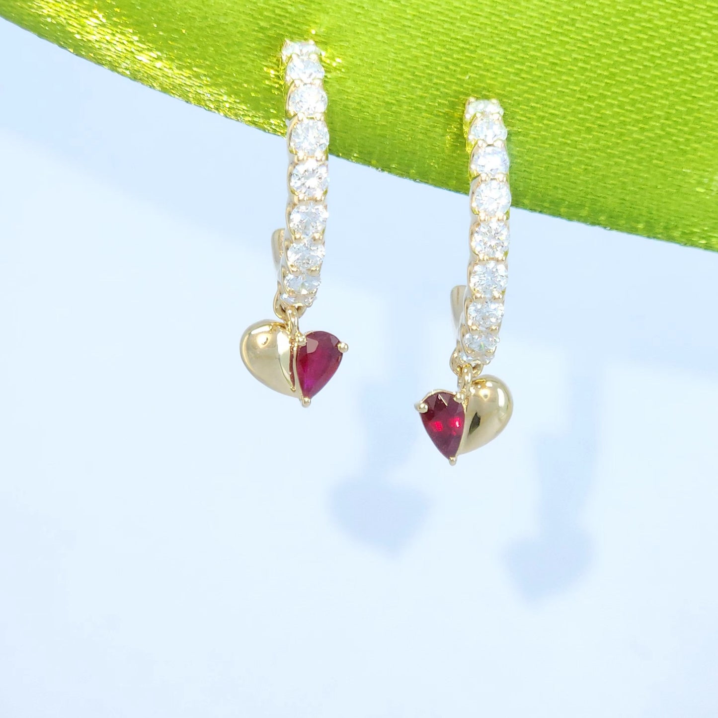 Heartily Earrings - 18K Yellow Gold Diamonds & Rubies