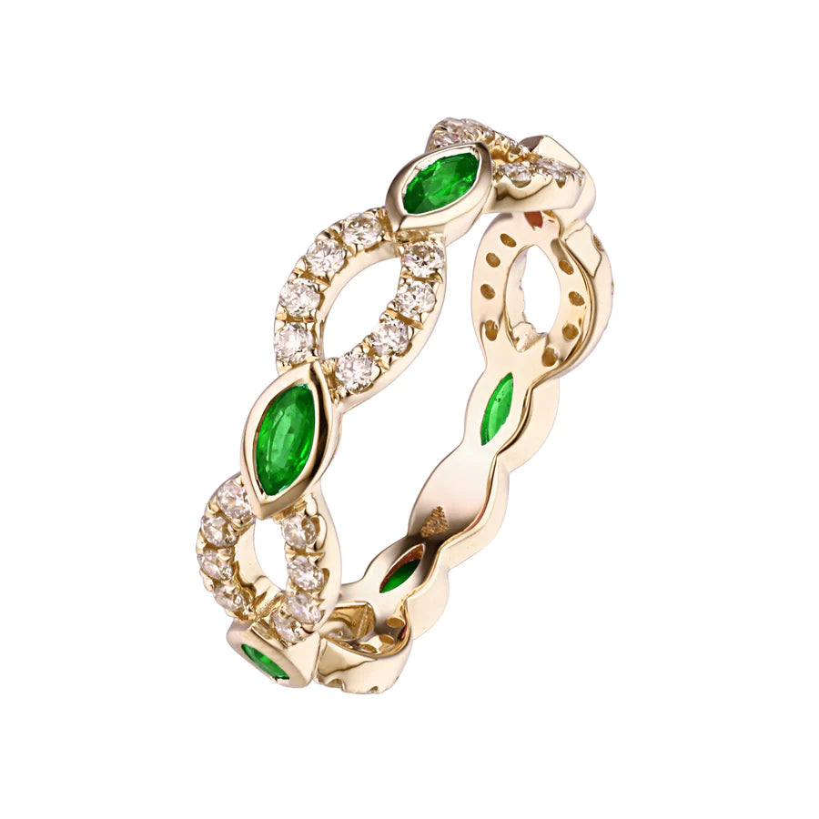 Intertwining Emeralds & Diamonds Ring