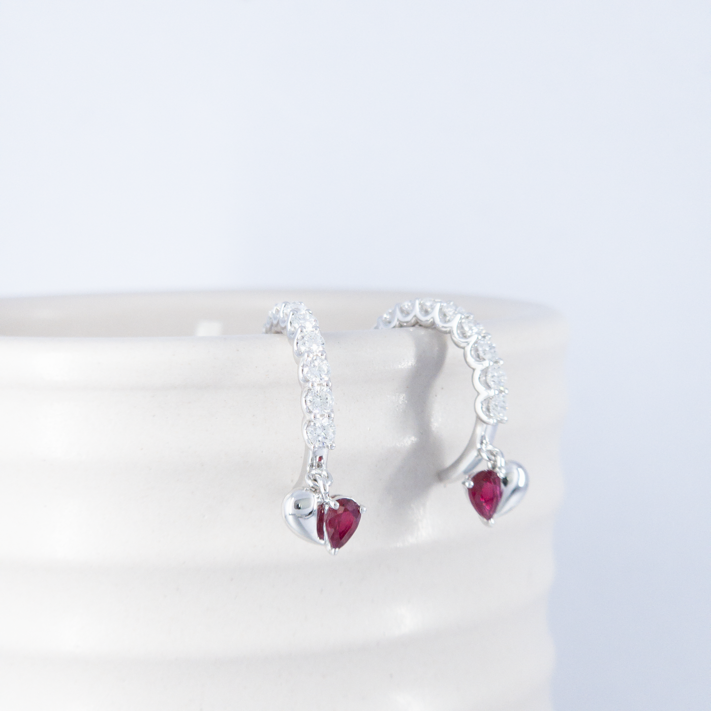 Heartily Earrings - 18K White Gold Diamonds & Rubies