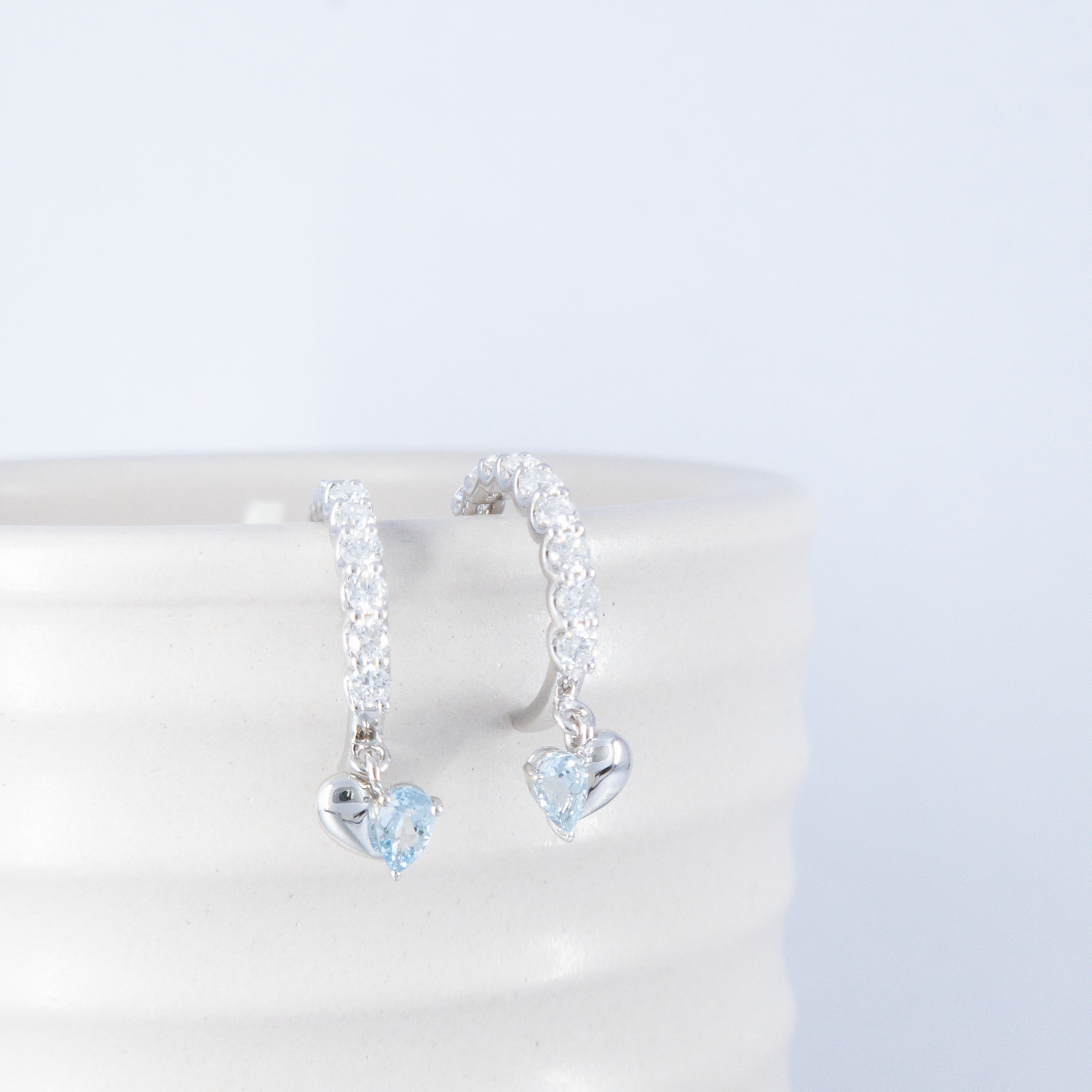 Heartily Earrings - 18K White Gold Diamonds & Aquamarine