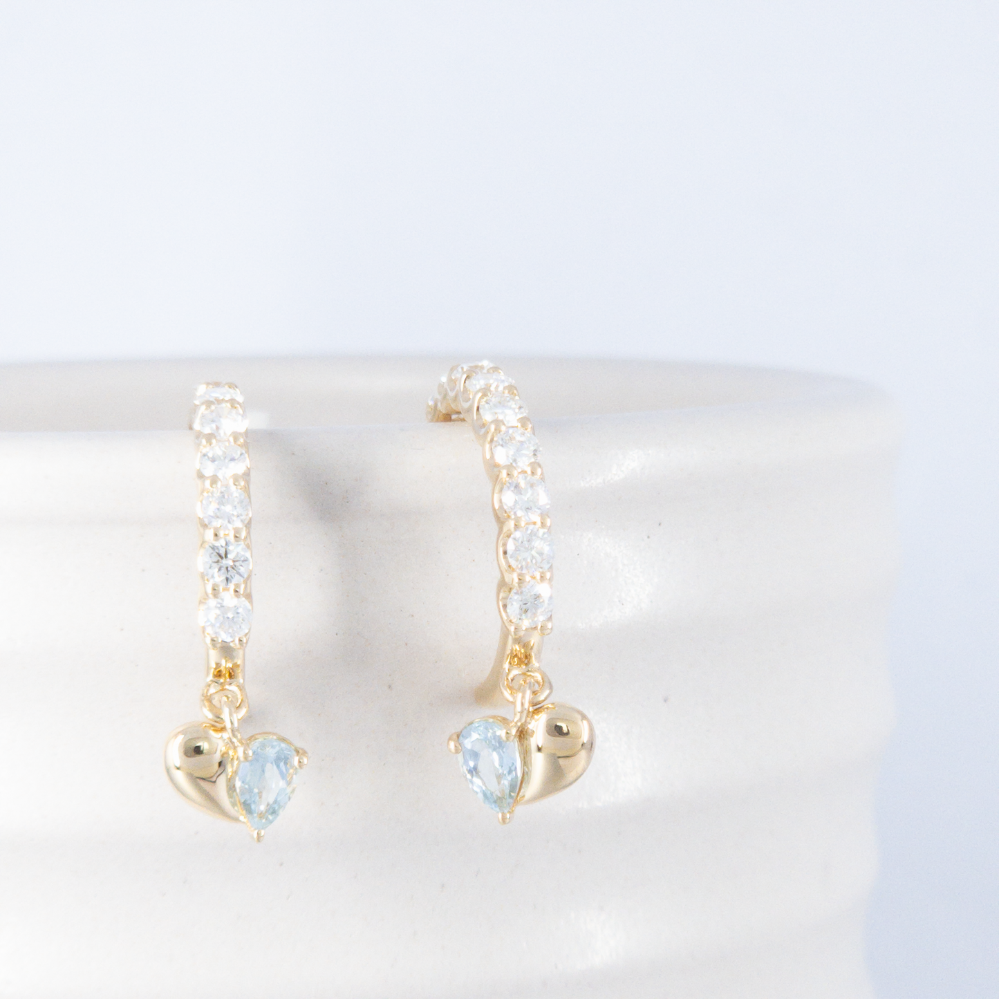 Heartily Earrings - 18K Yellow Gold Diamonds & Aquamarine