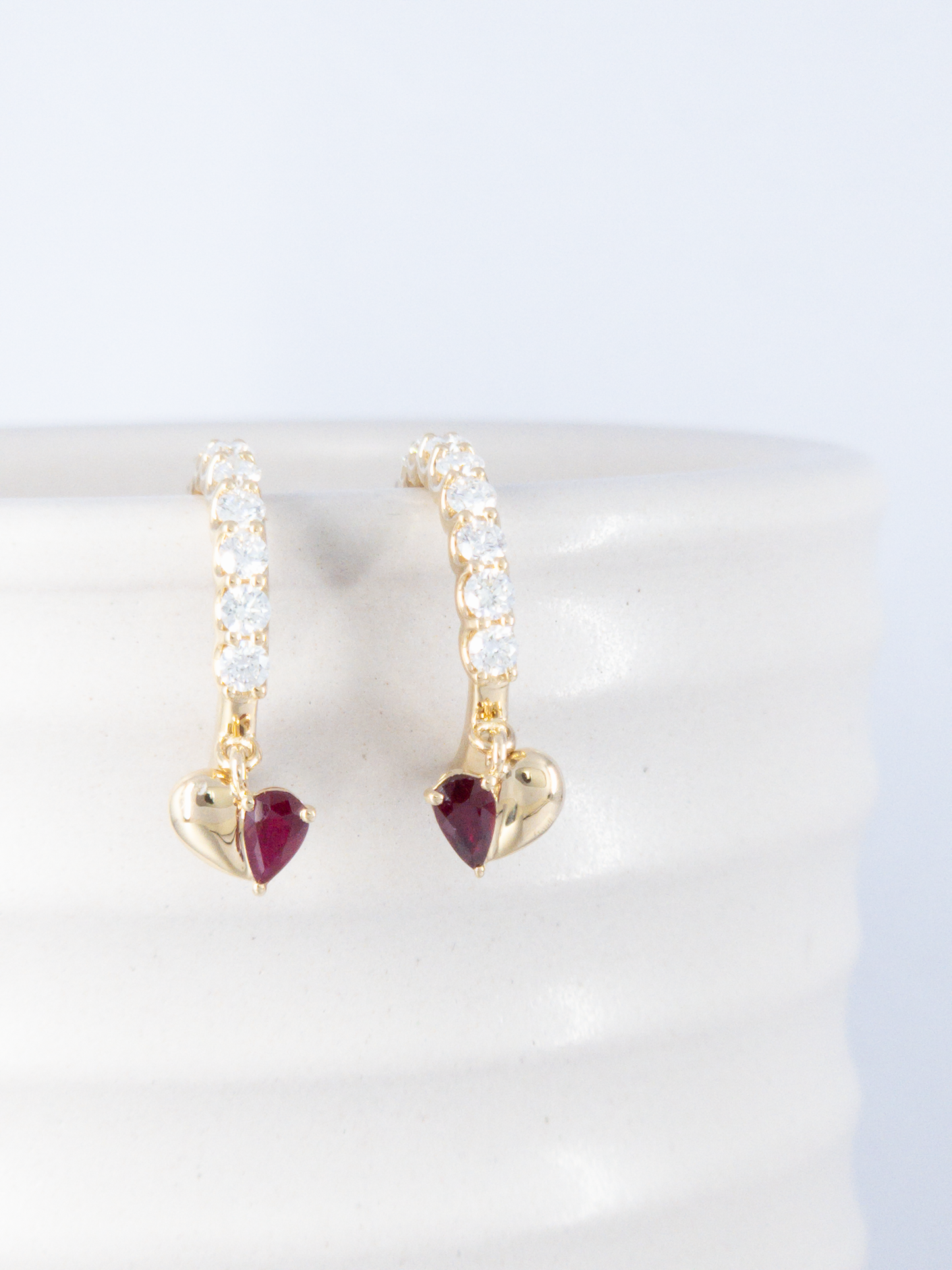 Heartily Earrings - 18K Yellow Gold Diamonds & Rubies