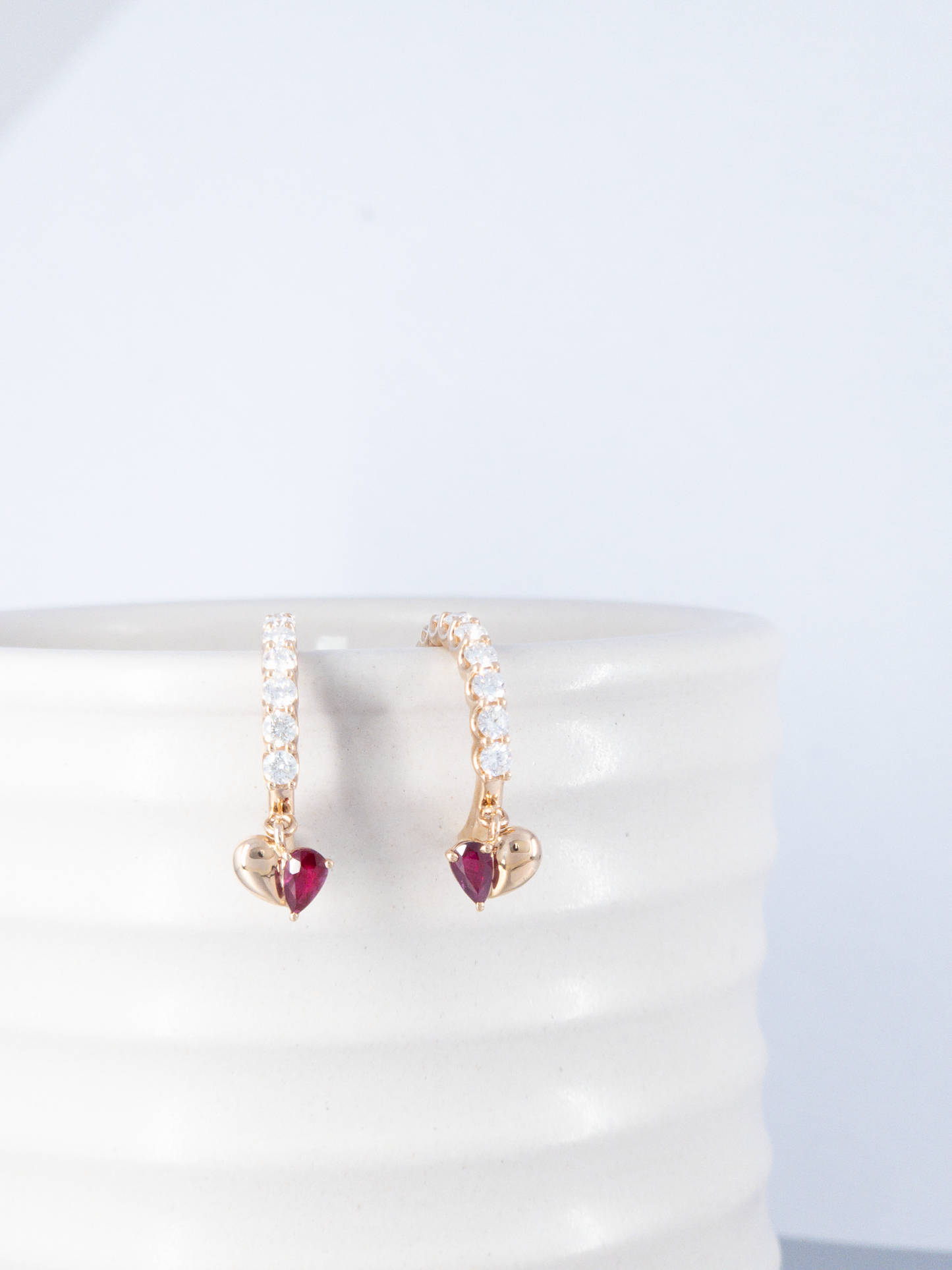 Heartily Earrings - 18K Rose Gold Diamonds & Rubies